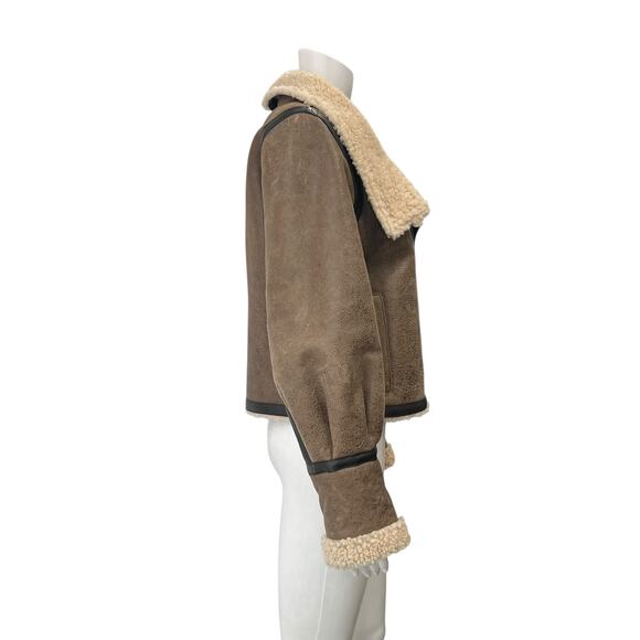 $1695 Veronica Beard Brown Black Shearling Selita Fur Trim Jacket Coat size 6 - Picture 7 of 11